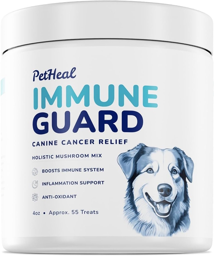 PetHeal Immune Guard - Support avancé pour chiens avec le cancer- ingrédients naturels - Arôme de beurre d'arachide - APRX. 55 Chews doux