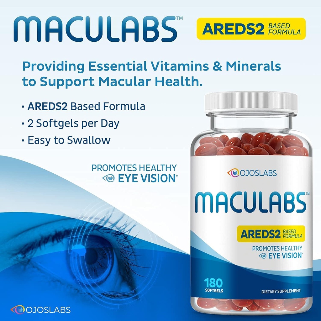 Vitamines oculaires - Formule AREDS 2 - Vitamine oculaire avec lutéine et zéaxanthine pour la santé maculaire - Suppléments de vision pour adultes - 180 Softgels Soutien et soins pour les yeux - Fabriqué aux États-Unis