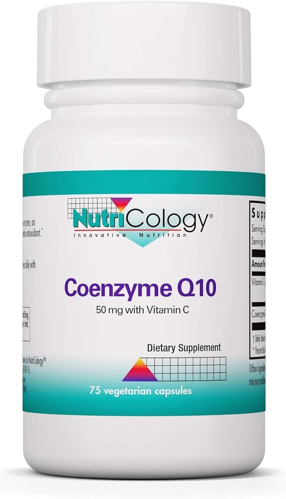 Nutricologie Coenzyme Q10 Supplément - avec vitamine C, santé cardiaque, CoQ10 50mg, Ubiquinol, Antioxydant, Capsules végétariennes - 75 Compte