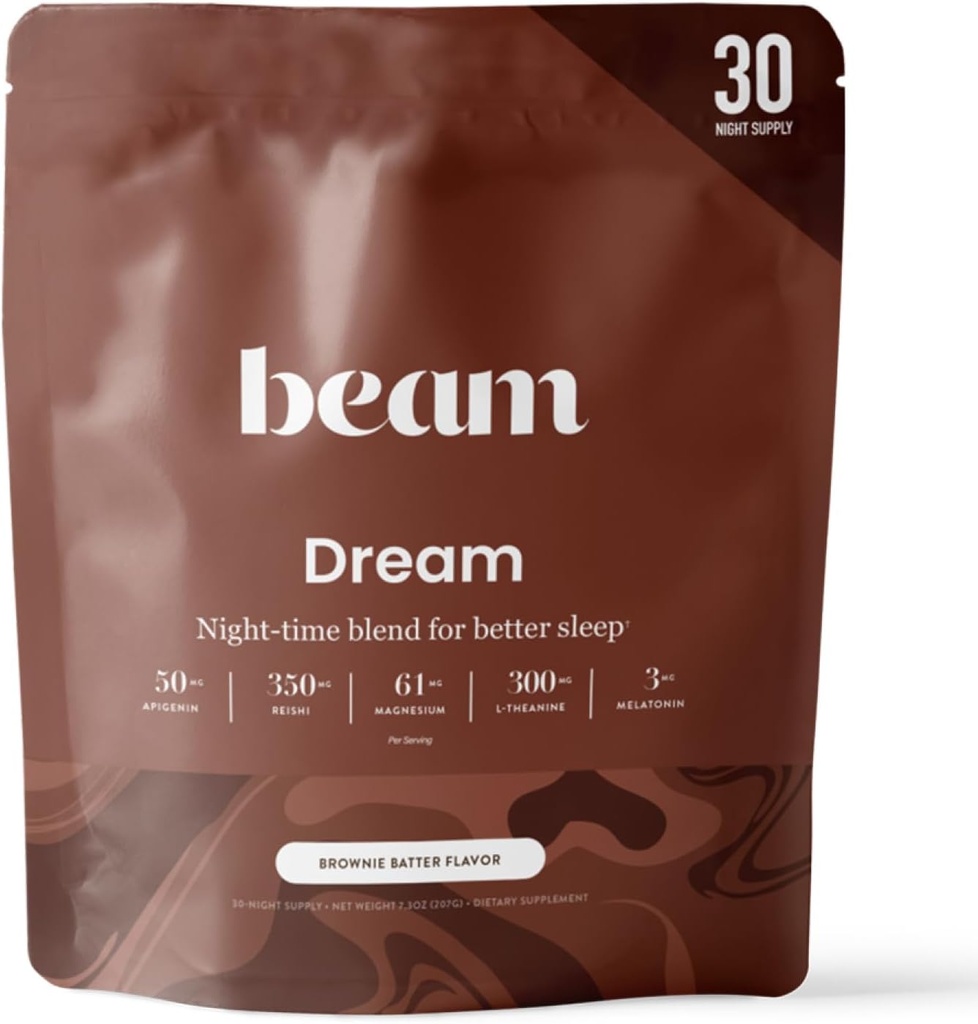 Beam Dream Sleep Powder, L-Theanine, Apigenin, Reishi et Magnésium, troisième partie testé aide au sommeil naturel et supplément de sommeil pour le sommeil profond, relaxation et récupération, soutien de sommeil naturel, 30 portions