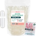 BlateCo Premium Taille 0 Capsules de gélatine vides, 1000 Compte (Clear) avec Blate Papes® Gel Film Pouches - Nouveau, non-OGM bouchons de pilules rempliss dans un sac refermable - Rien d'artificiel, jamais.