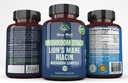 Lion Mane Mushroom Supplément Capsules avec Niacine , Complexe Mushroom Capsules, avec Turquie Tail Mushrooms, Chaga Mushroom et Reishi Mushroom Extrait, Complément Mushroom Capsules