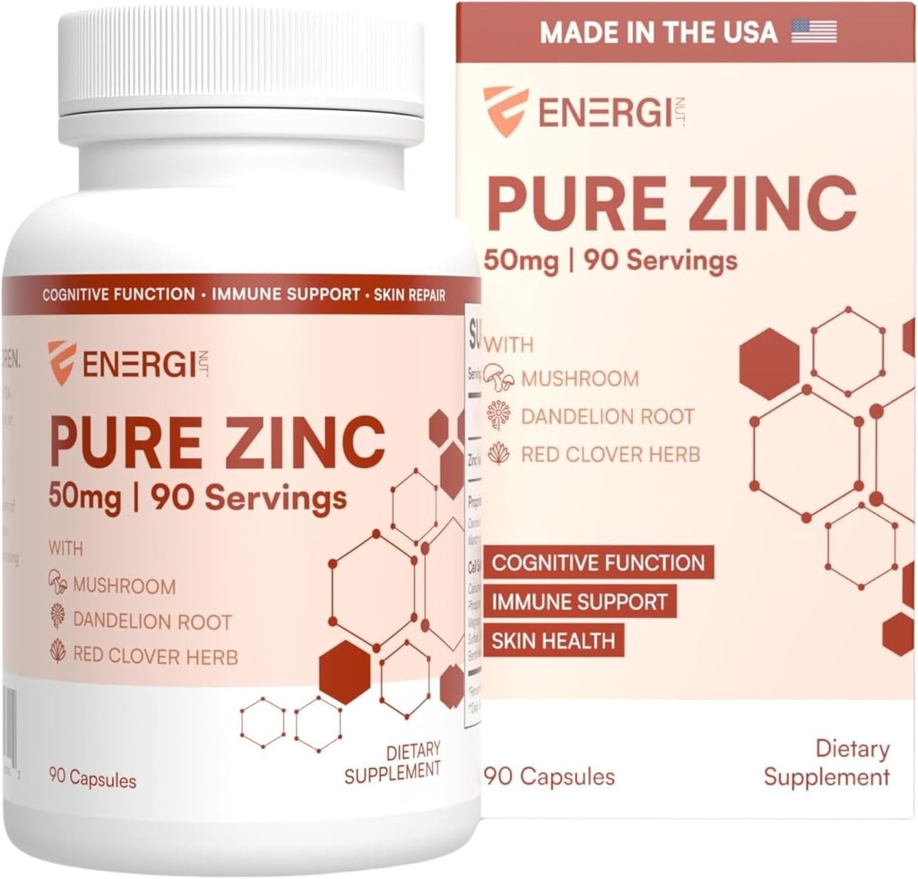 ENERGI Zinc Blend with Vitamin A, B-3 & B-6, Immune Support Supplement with Marshmellow Root, Dandelion Root Extract & Shiitake Mushroom, 90 Zinc Supplements Capsules