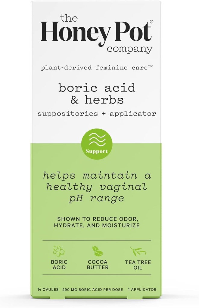 The Honey Pot Company 7 jours Acide borique et les plantes Suppositoires - maintient et équilibre pH vaginal sain, gère l'odorat, les hydrates et l'humidité - Gynécologue testé