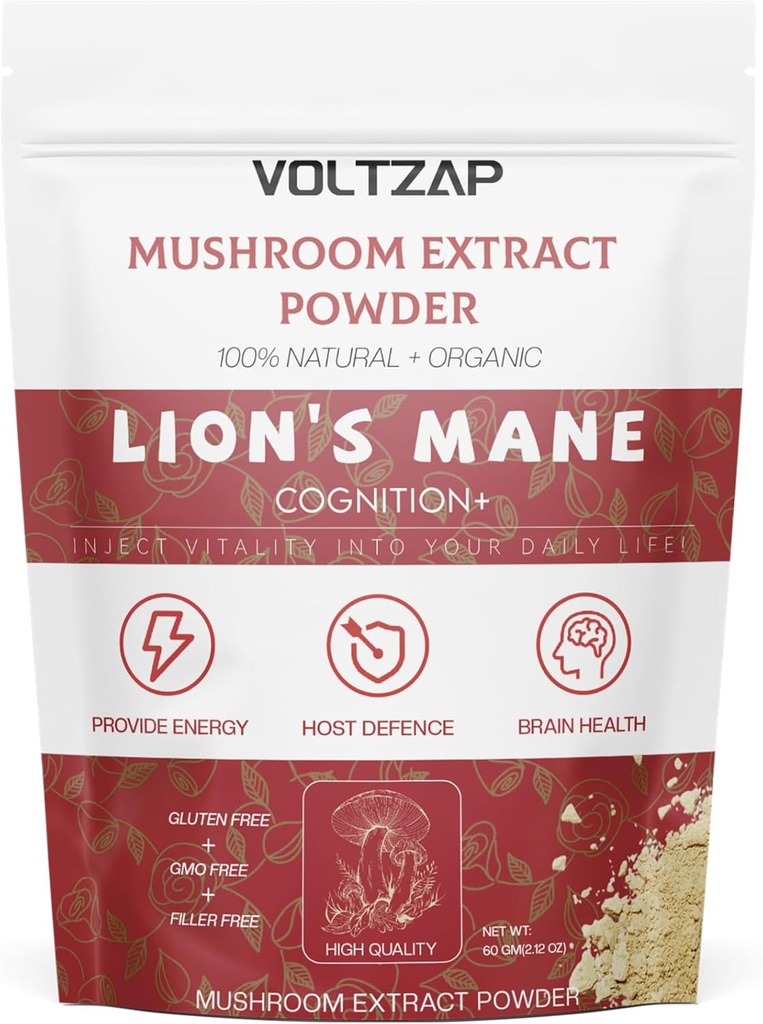 Poudre Lions Mane Organique - Relaxation et défense physique - Supplément Lions Mane pour la peau et la cognition radiantes juvéniles - 2.12OZ(60 portions)