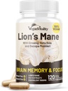 Vegan Vitalité Lions La Mane Supplément Capsules - Nootropic Cerveau Support Supplément, Lions Mane Mushroom Extrait Capsules - 120 Vegan Bacopa Monnieri, Gotu Kola, Ginseng