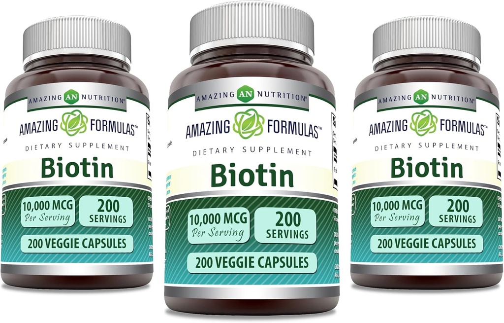 Formules étonnantes Biotine 10000 mcg Gélules Veggies de Vitamine B7 Supplément de Vitamine B7
