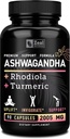 Complexe Ashwagandha - Poudre de racine bio Ashwagandha + Rhodiola Rosea + Turmeric - Formule de soutien Premium - Supplément Capsules Ashwagandha