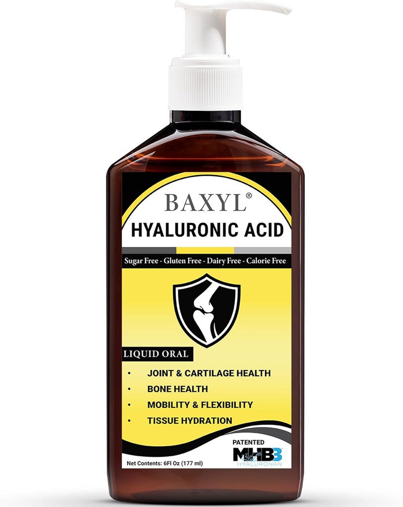 Baxyl - Acide hyaluronique liquide pour supplément de soulagement articulaire (Vegan, sans gluten, sans OGM, MHB orale brevetée3)