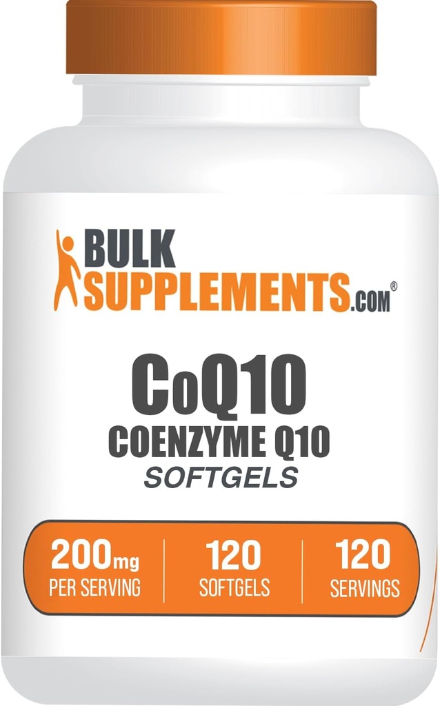 BulkSupplements.com CoQ10 200mg Softgels - pour la santé cardiaque, Coenzyme Q10 200mg Supplément, sans gluten, 1 Softgel par portion, 120 Compte (paquet de 1)