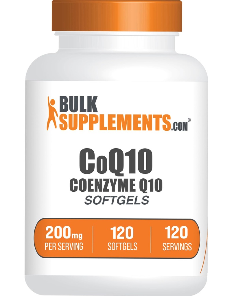 BulkSupplements.com CoQ10 200mg Softgels - pour la santé cardiaque, Coenzyme Q10 200mg Supplément, sans gluten, 1 Softgel par portion, 120 Nombre (paquet de 1)