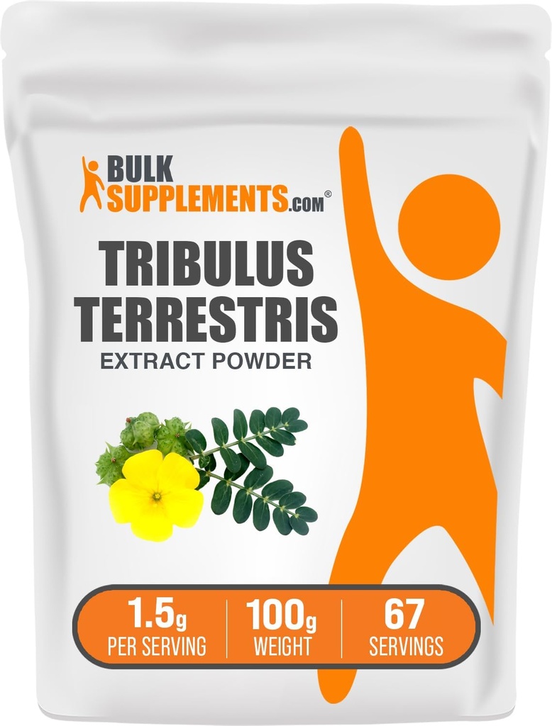 BulkSupplements.com Poudre d'extrait de Tribulus Terrestris - Suppléments de Tribulus Terrestris, Supplément à base de plantes - Sans gluten, 1,5g par portion, 100g (3.5 oz) (paquet de 1)