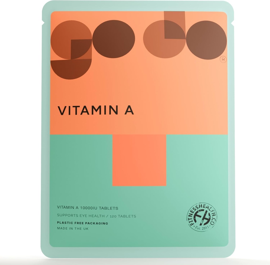 Fitness Santé Vitamine A 10000UI 120 Comprimés - Santé de la peau, Supplément de soutien de la vision - Qualité Nutrition Mood Healthy - Convient aux végétaliens et végétariens - Emballage recyclable