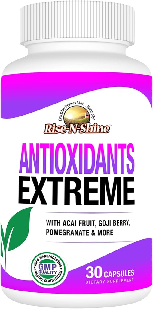 Rise-N-Shine Antioxidants Extreme Supplement with Acai, Goji Berries, Noni, Mangosteen, Pomegranate, Resveratrol, Elderberry and More 30 Count