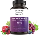 Remèdes tout-naturels de Thomas Resveratrol 1600mg Supplément antioxydant trans-résveratrol biologique avec extrait de graines de raisin biologique et Quercetin- Anti-Age et soutien cardiovasculaire- 120 Capsules