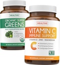 Super Greens & Vitamine C (2-Mois) Super C Greens Bundle of Organic Super Greens Poudre - Superfood Complete (120 Capsules) & Vitamine C Immune Support (120 Capsules végétariennes)