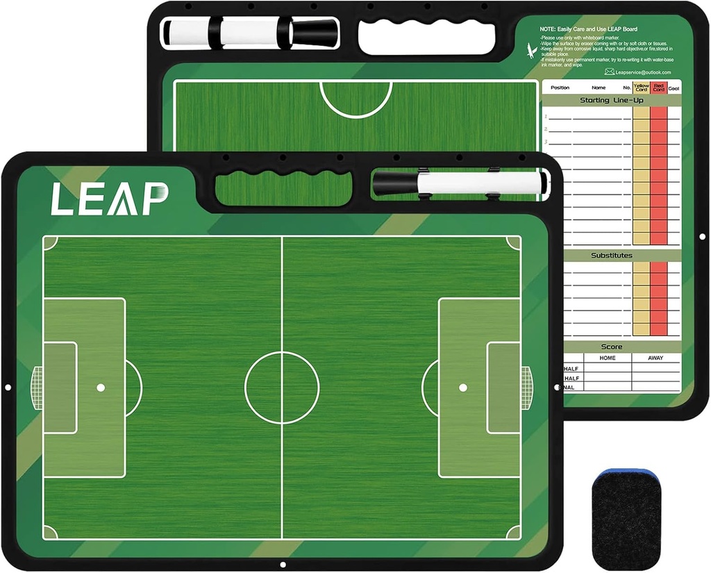 LEAP Coach Board Premium Tactical Clipboard Deux côtés avec Full & Half Court Dry Effase Marker Board pour Basketball, Baseball, Soccer, Football, Hockey