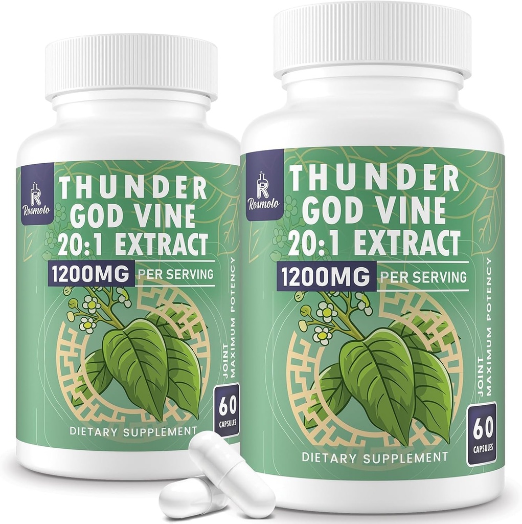 1200 MG Thunder God Vine Root Extract 20:1 Supplément, Tripterygium Wilfordii supplément à base de plantes, formule végétalienne avec Lei Gong Teng Extract, 120 Capsules