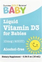 California Gold Nutrition Baby Vitamine D3 Liquid D3 Supplément pour bébés, Végétarien - Soutien au développement - Sans alcool et sans gluten, non-OGM - 10 mcg (400 UI) - 0,34 fl oz (10 ml)