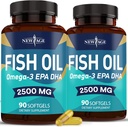NEW AGE Omega 3 Fish Oil 2500mg Supplement Non GMO - EPA, DHA Fatty Acids Gluten Free (180 Softgels (Pack of 2))