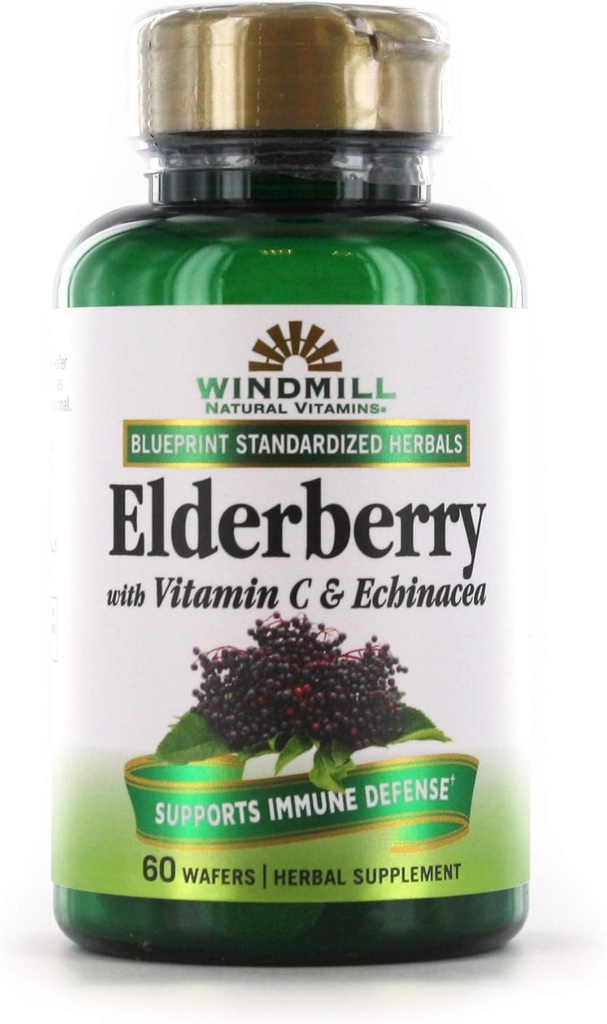Moulin à vent Elderberry avec capsules de vitamine C et d'échinacée 60 Ea