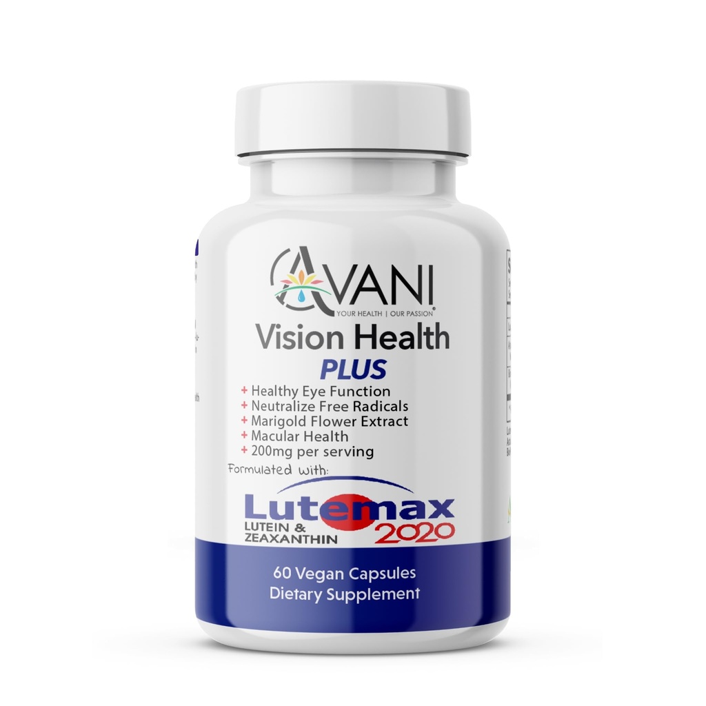Avani Vision Santé plus santé oculaire faite avec Lutemax 2020 20mg Lutein 4mg Zeaxanthin