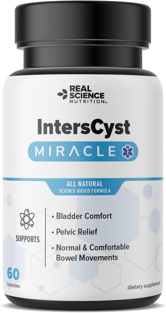 Real Science IntersCyst Miracle – All Natural Supplement for Interstitial Cystitis Relief and Constipation with Vitamines C, D, B12 & K + Nitric Oxide Support – Bladder & Rein Health Support, 60 capsules