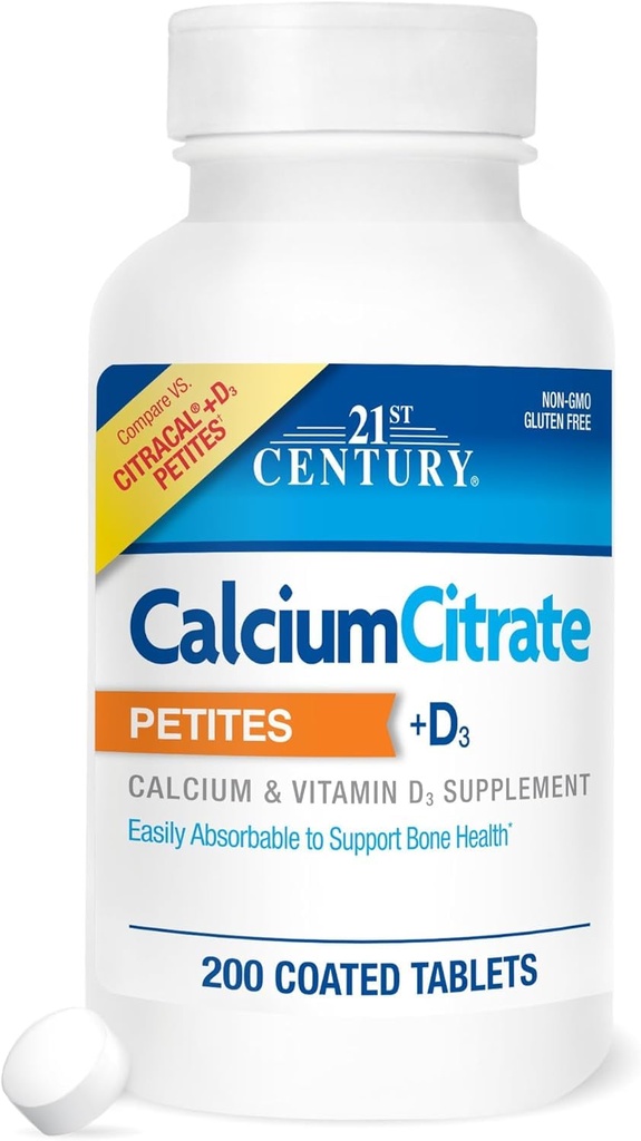 21ème siècle Citrate de calcium Petites + D3 Comprimés enduits - 200 Comprimés, boîte de 3