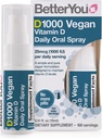 BetterYou D1000 Vegan Vitamine D Spray oral - Alternative pratique pour les comprimés - Plant-Origine - Promotion des os forts, des dents et du système immunitaire - Aide à l'absorption de calcium - 100 doses quotidiennes - 0,5 oz