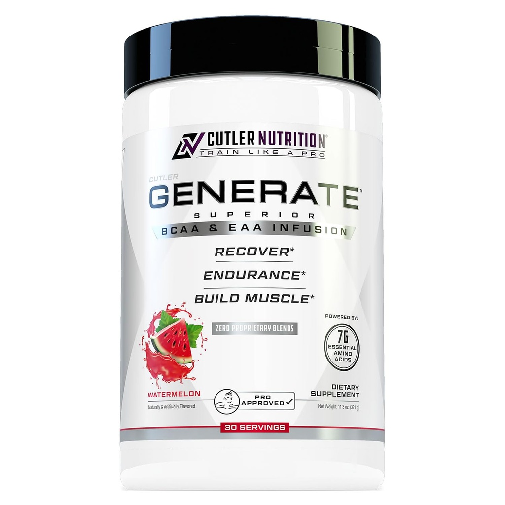 Generate EAA and BCAA Powder: Best Post Workout Recovery Drink and Branched Chain Amino Acids Supplement with Essential Amino Acids, 5g BCAAs, 2g EAAs for Lean Muscle Mass | Watermelon, 30 Servings