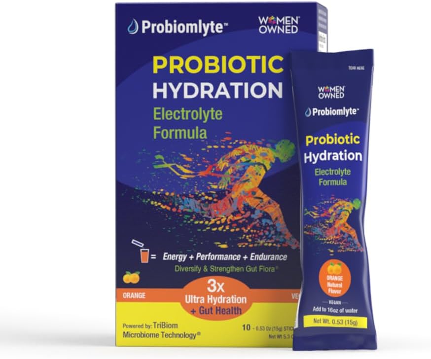 Amplificateur d'hydratation probiotique (Orange) avec technologie brevetée de microbiome TriBiam pour l'endurance, la performance, l'énergie et la santé Gut