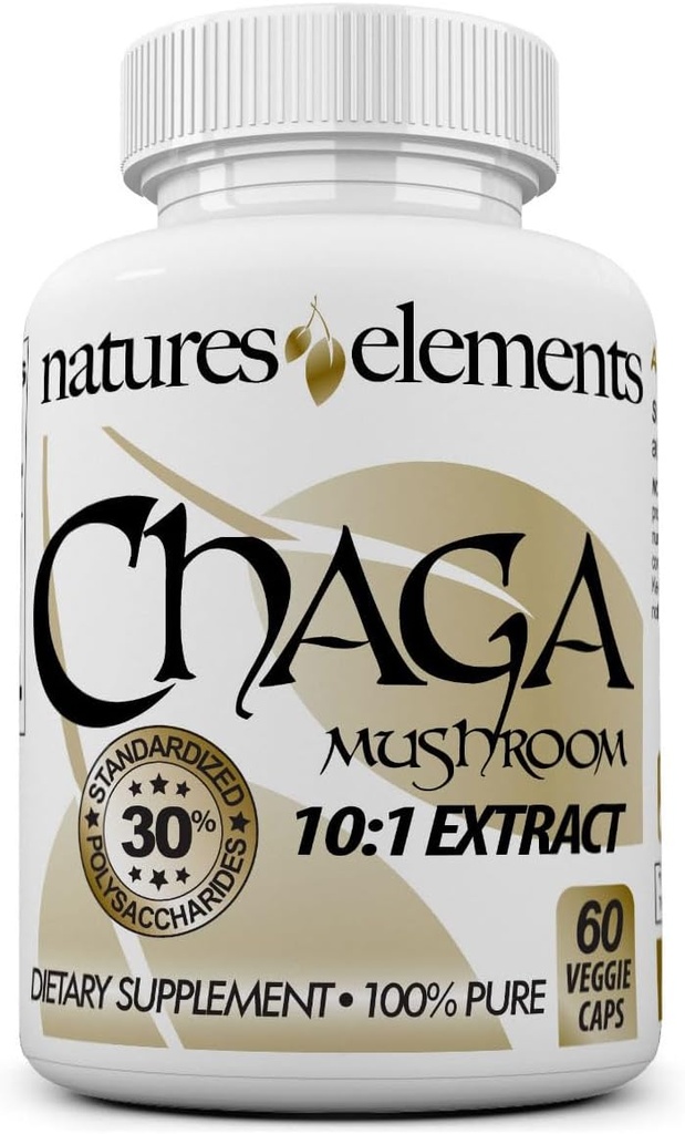 Chaga Mushroom – 10:1 Extrait normalisé avec 30% de polysaccharides – 1000mg par portion – 60 Capsules de Véggie – Soutient la santé immunitaire - Non-OGM, sans gluten – Supplément à base de plantes