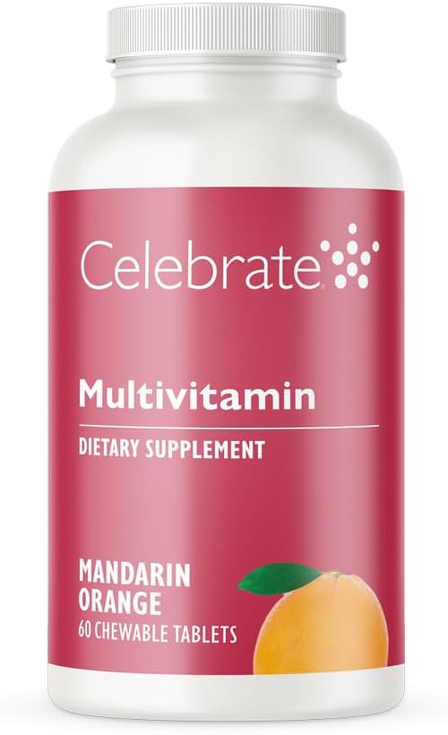 Célébrez les vitamines bariatriques multivitamines à croquer, sans fer - Supplément de gastrectomie pour hommes et femmes - Minéraux essentiels et vitamine A, B, D et E - Orange (60 comprimés)
