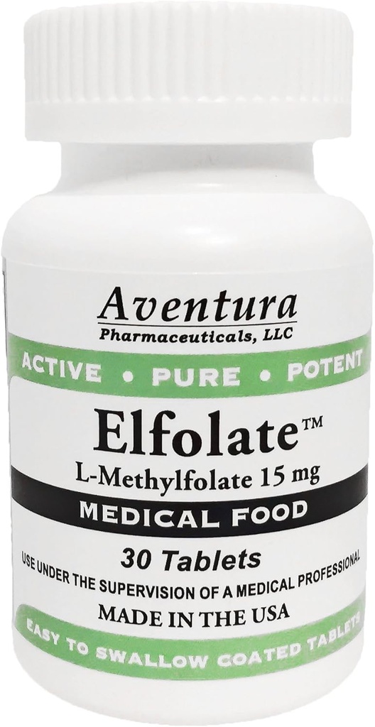 ELFOLATE® 15mg L-méthylfolate Méthylfolate Méthylfolate Medical Food Supplement Professional Strength Active Pure Potent 30 comprimés
