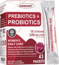 ZEBORA Probiotiques-pour-femmes 100-Billions-FCU avec prébiotiques, D-Mannose et canneberge pour Digestive, Immune, Feminine UT Health Support, Ultimate Probiotic Women's Care, Soy & Gluten Free, 45 packets