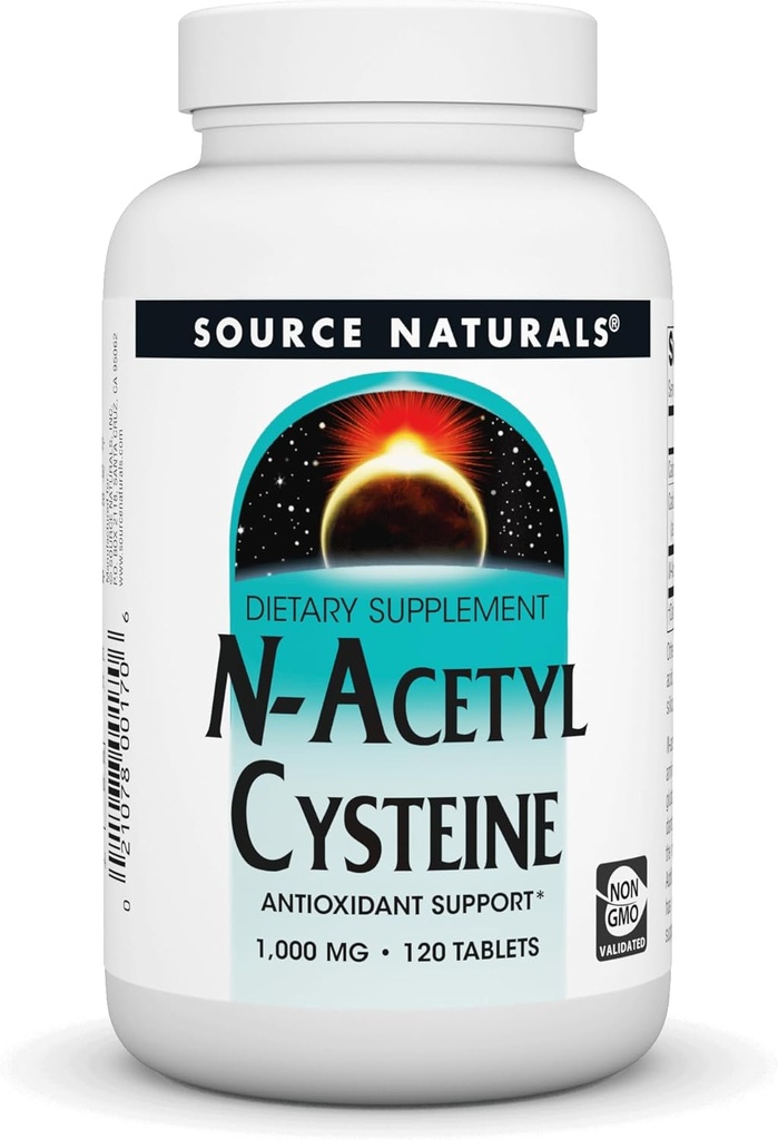 Source Naturals N-acétyl Cysteine Antioxydant Support, complément alimentaire qui soutient la santé respiratoire* - 1000 mg -120 comprimés