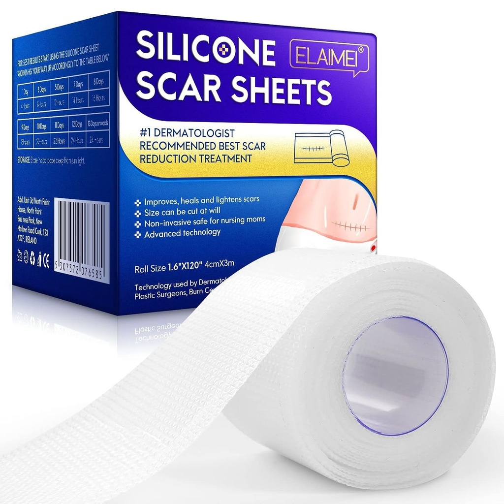 Nouvelles feuilles de cicatrices en silicone transparent(1.60 x 120.00 cm - 3M), Bandes de cicatrices, Bandes de voiture, Reutilisables, Feuilles de suppression de cicatrices professionnelles pour la section C, Chirurgie, Brûlure, Kéloïde, Acne et, Scar Patch.
