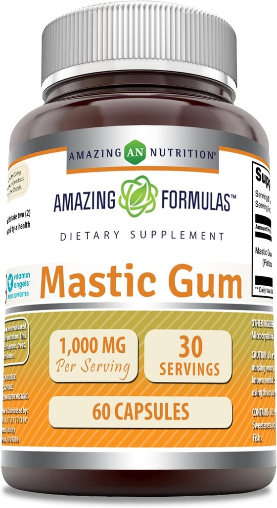 Formules étonnantes Gum mastic 1000 Mg.Supplément Capsules non-GMO.Supplément sans gluten.Fabriqué aux États-Unis (1 Pack.