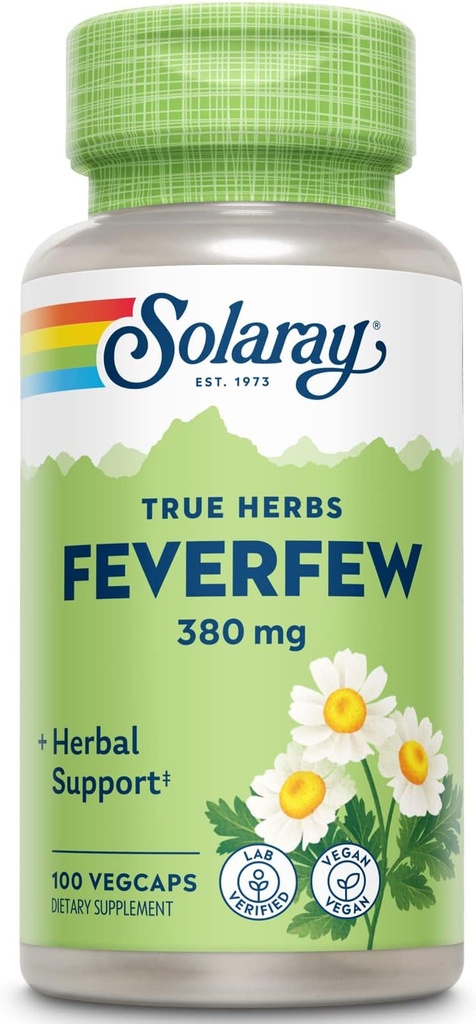 SOLARAY Feverfew Leaf 380 mg | Healthy Circulation, Blood Vessel Tone, Comfort Support | Non-GMO & Vegan | 100 VegCaps