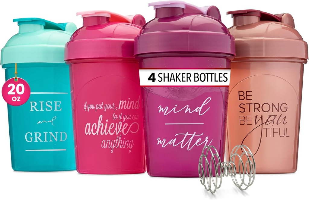 GOMOYO [4-Pack] Bouteilles de shaker de 20 oz pour les femmes pour les shakes de protéines