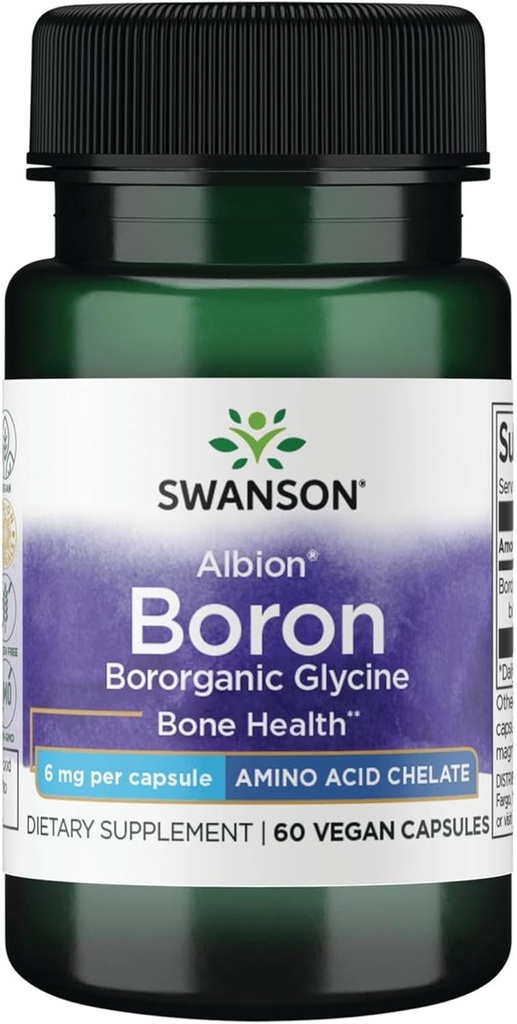 Swanson Boron de l'Albion - Supplément Glycine Boroganique pour soutenir la santé conjointe et la santé des os - Formule d'absorption élevée peut soutenir l'équilibre global - (60 capsules, 6mg chacune)