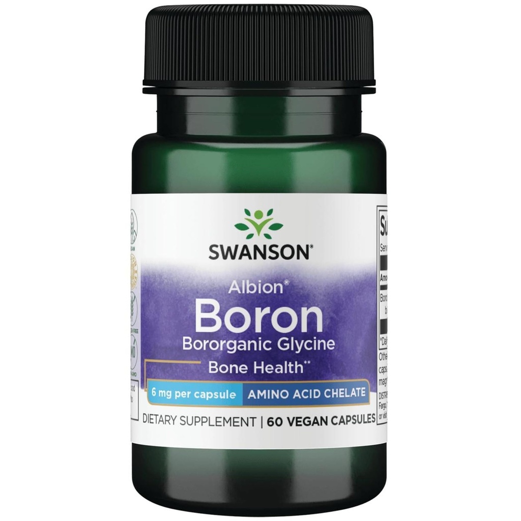 Swanson Boron from Albion - Boroganic Glycine Supplement Supporting Joint Health & Bone Health - High Absorption Formula May Support Overall Balance - (60 Capsules, 6mg Each) | Bioavailable Boron for Optimized Absorption, Aids Bone Health and May Support Joint Health, 6 mg per Capsule