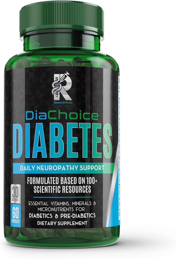 Soutien de la neuropathie DiaChoice avec l'acide alpha lipoïque 600 mg, pour renforcer la santé et soutenir la fonction nerveuse saine, ALA, Co Q10, Magnésium, zinc, vitamines B12, B9, B6, B3, B2, B1, D, C, E et 5 autres
