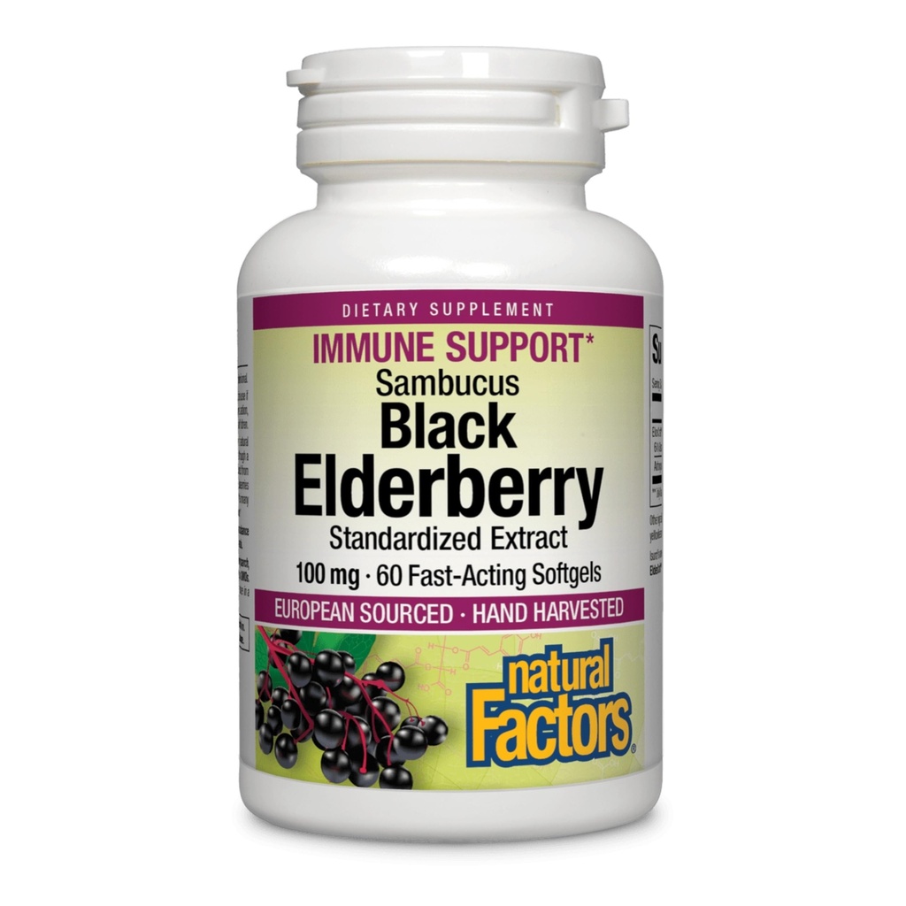 Facteurs naturels Black Elderberry, 100 mg, 60 softgels à action rapide