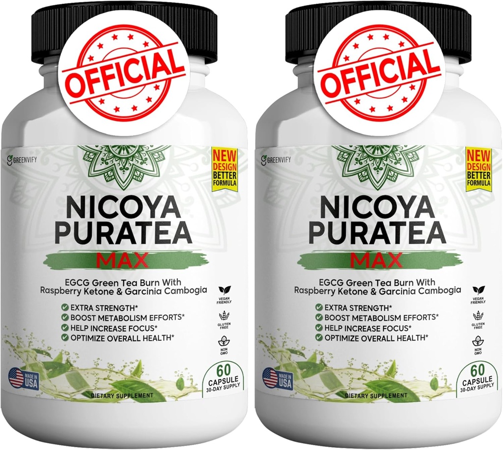 Nicoya PuraTea Max Extrait de thé vert et haricots de café vert pour le soutien du métabolisme, stimuler l'énergie naturelle, supplément antioxydant-rich – 120 capsules
