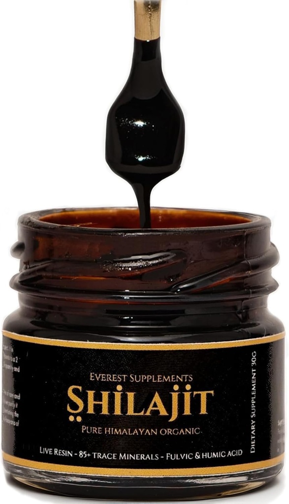 Shilajit Pure Himalayan Organic Shilajit Resin - Shilajit pour les hommes - Gold Grade 500 mg Potence maximale - 85 Trace Minerals & Fulvic and Humic Acid for Energy Imune Support, 30 Grams