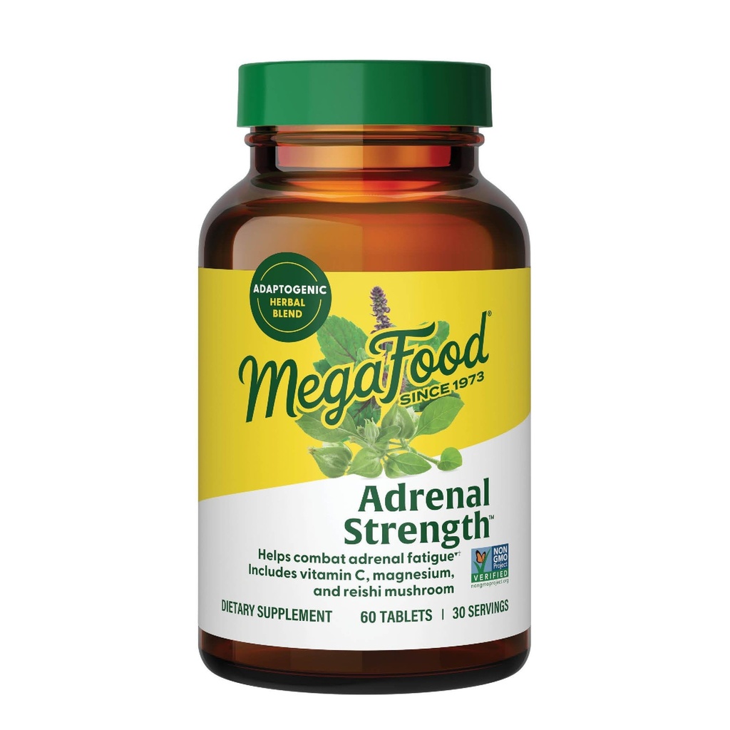 Megafood Force adrénale - Suppléments de soutien adrénal avec Ashwagandha et Magnésium Glycinate, vitamine C, Basilic Saint, Astragalus, réduit les niveaux de cortisol - Végétarien - 60 comprimés (30 portions)