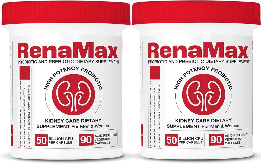 Restaurer le rein et le supplément pour les soins rénaux - Supplément probiotique et prébiotique pour soutenir la fonction rénale normale - 50 milliards d'UFC par gélule - Fabriqué en États-Unis (180 capsules (2 paquets))