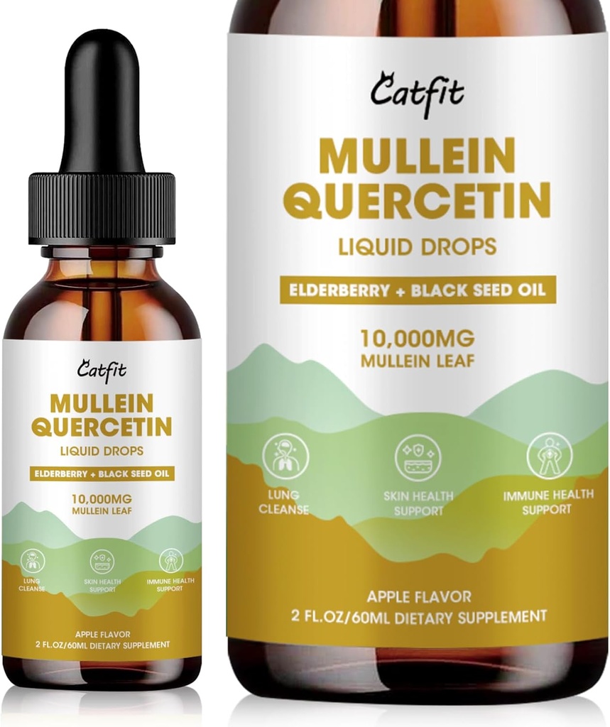 Catfit gouttes de drainage lymphatique pour les poumons - Supplément liquide d'extrait de feuille de Mullein - Nettoyant pulmonaire pour les fumeurs - Teinture puissante de Mullein pour la santé immunitaire, cutanée et respiratoire - 1 Fl Oz