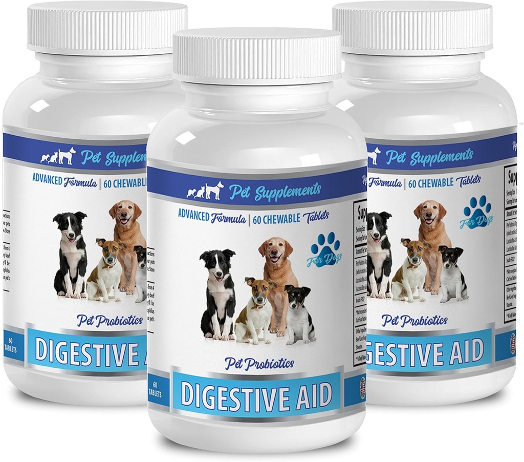 mauvaise haleine de chien tout naturel - DOG DIGESTIVE AID PROBIOTICS - APPROCHE NATURELLE - SOLUTION À LA BAITE ET LE GAZ - DIARRHEA COUNTER - lactobacillus acidophilus pour chiens - 3 bouteilles (180 traites)